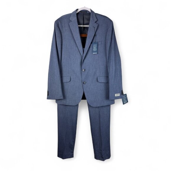 Kenneth Cole Reaction Suit Blue Slim Fit Techni-Cole Jacket Pant 46L 40W 32L NEW - Picture 1 of 9